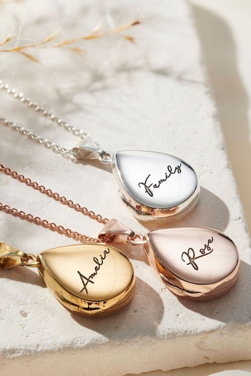 Personalised Script Name Small Droplet Locket Necklace by Posh Totty Designs