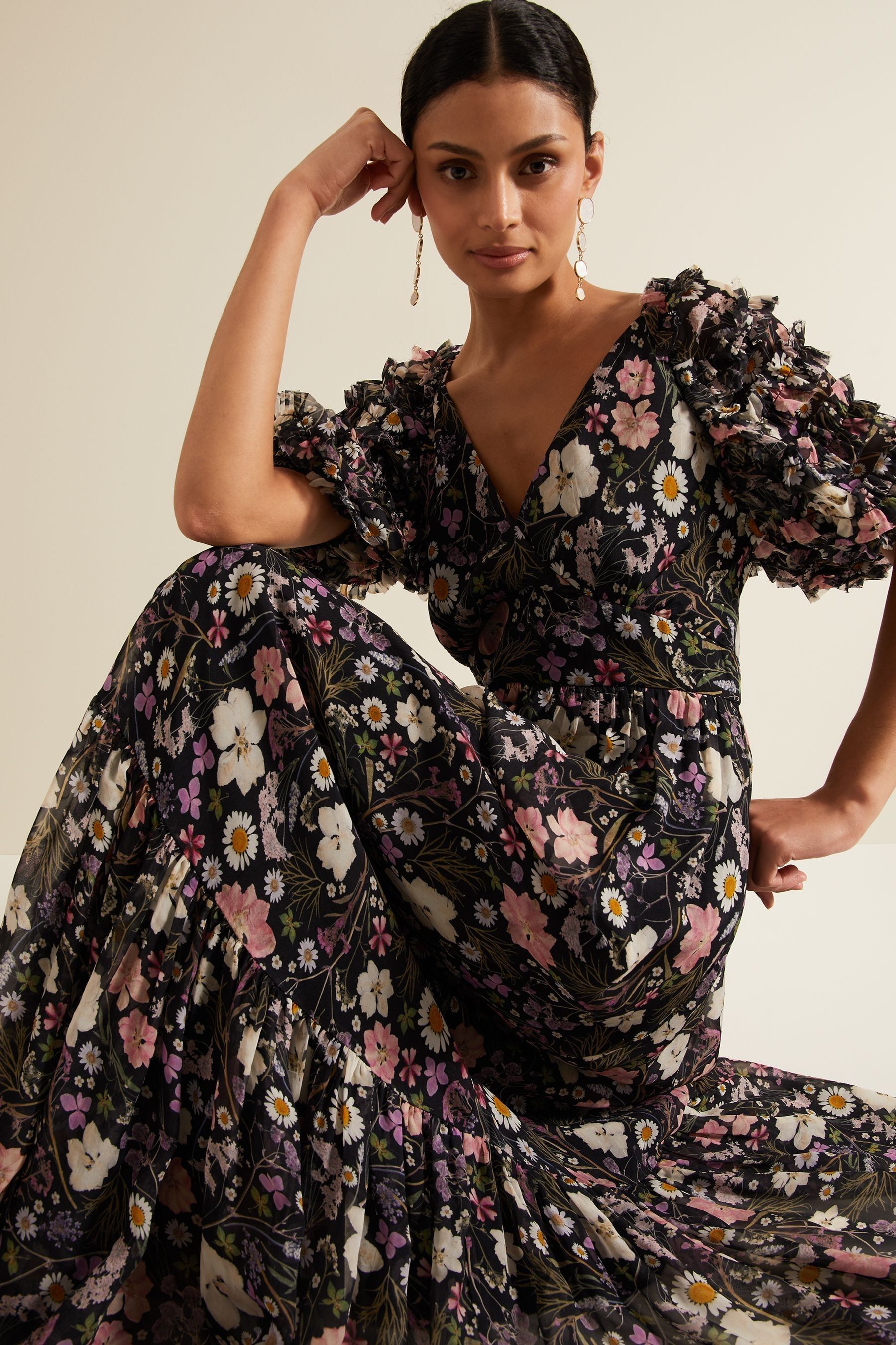 Phase Eight Black Lesley Multi Coloured Floral Maxi Dress