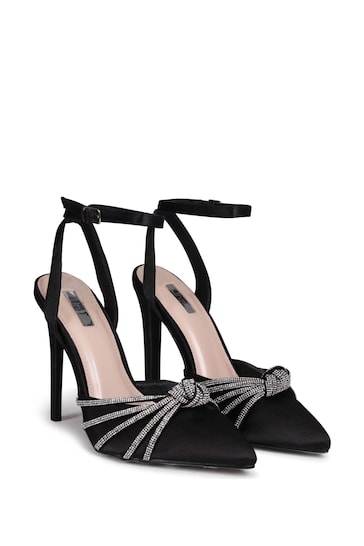 Linzi Black Illuminate Court Heels With Diamante Knotted Detail