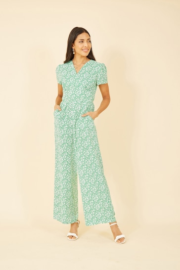 Yumi Green Ditsy Floral Wrap Jumpsuit