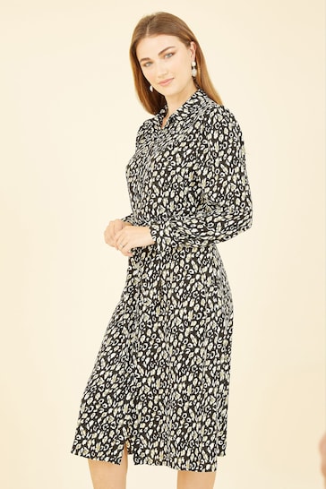 Yumi Black Leopard Print Shirt Dress