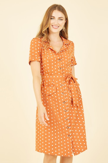 Yumi Orange Spot Retro Shirt Dress