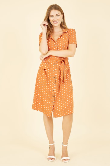 Yumi Orange Spot Retro Shirt Dress