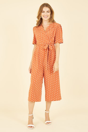 Yumi Orange Spot Print Retro Culotte Jumpsuit