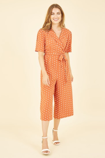 Yumi Orange Spot Print Retro Culotte Jumpsuit