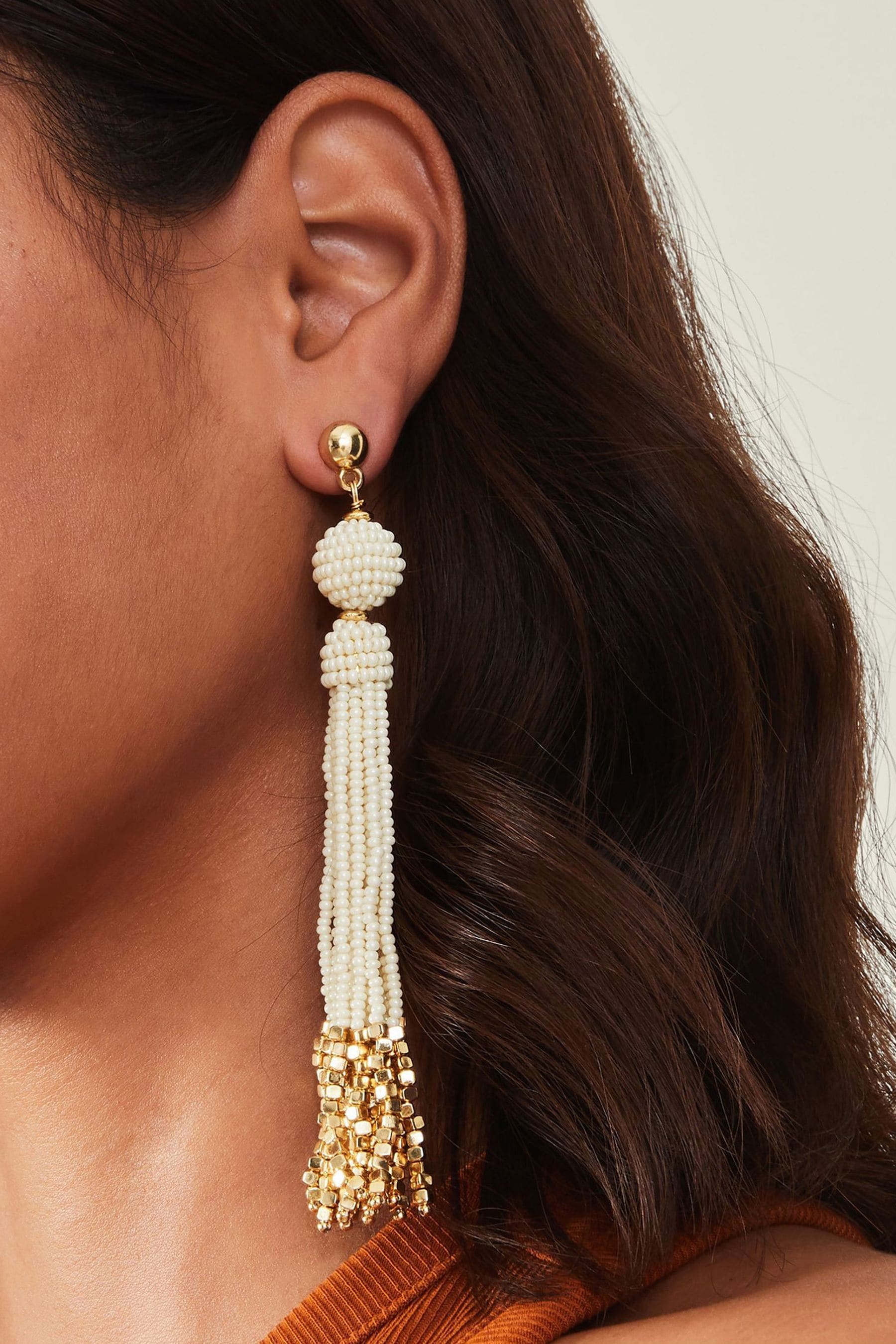 Buy Accessorize Cream Tassel Drop Earrings from the Next UK online shop