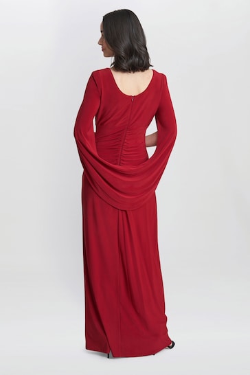 Gina Bacconi Red Jenna Draped Back Shoulder Maxi Dress