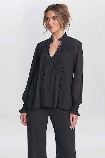 Gina Bacconi Delphine Pleat Frill Neck Blouse