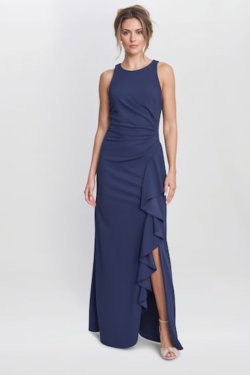 Gina Bacconi Blue Chelsea Sleeveless Maxi Dress With Ruffle Front