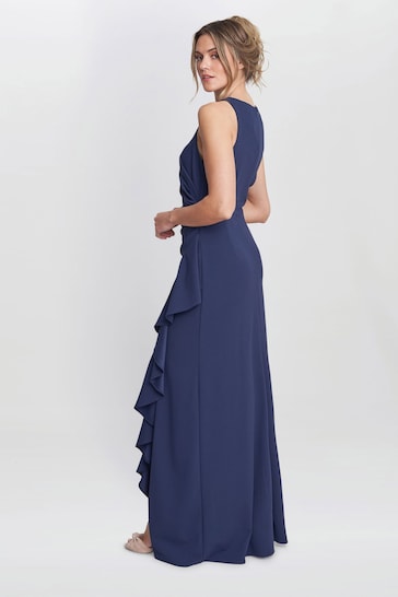 Gina Bacconi Blue Chelsea Sleeveless Maxi Dress With Ruffle Front