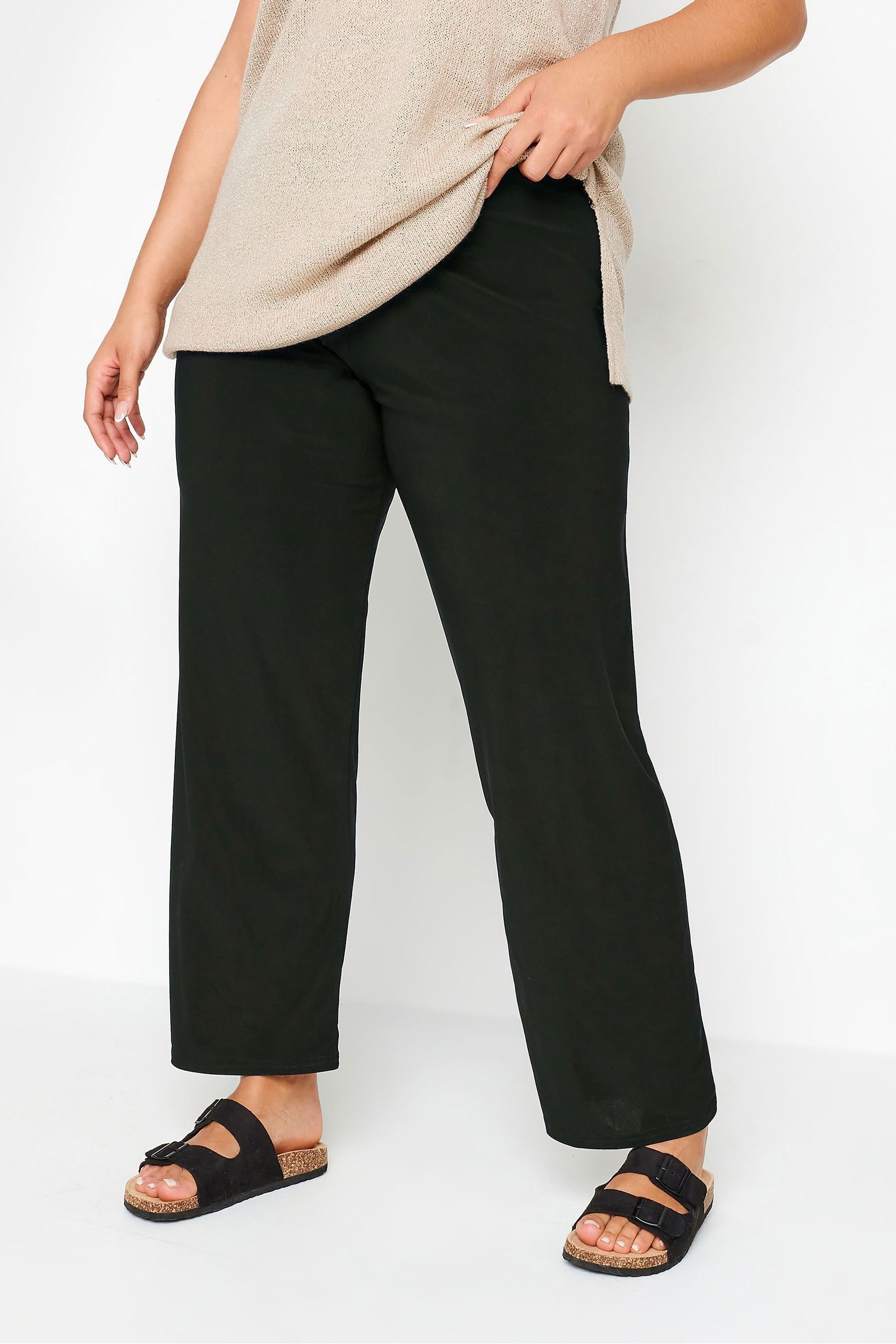 Black wide leg stretch trousers clearance