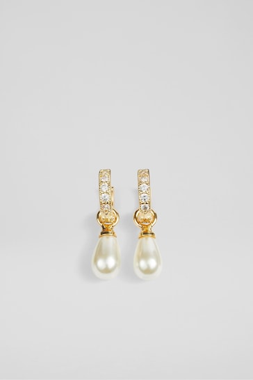 LK Bennett Gold Tone Julie Drop Hoop In And Pearl Earrings