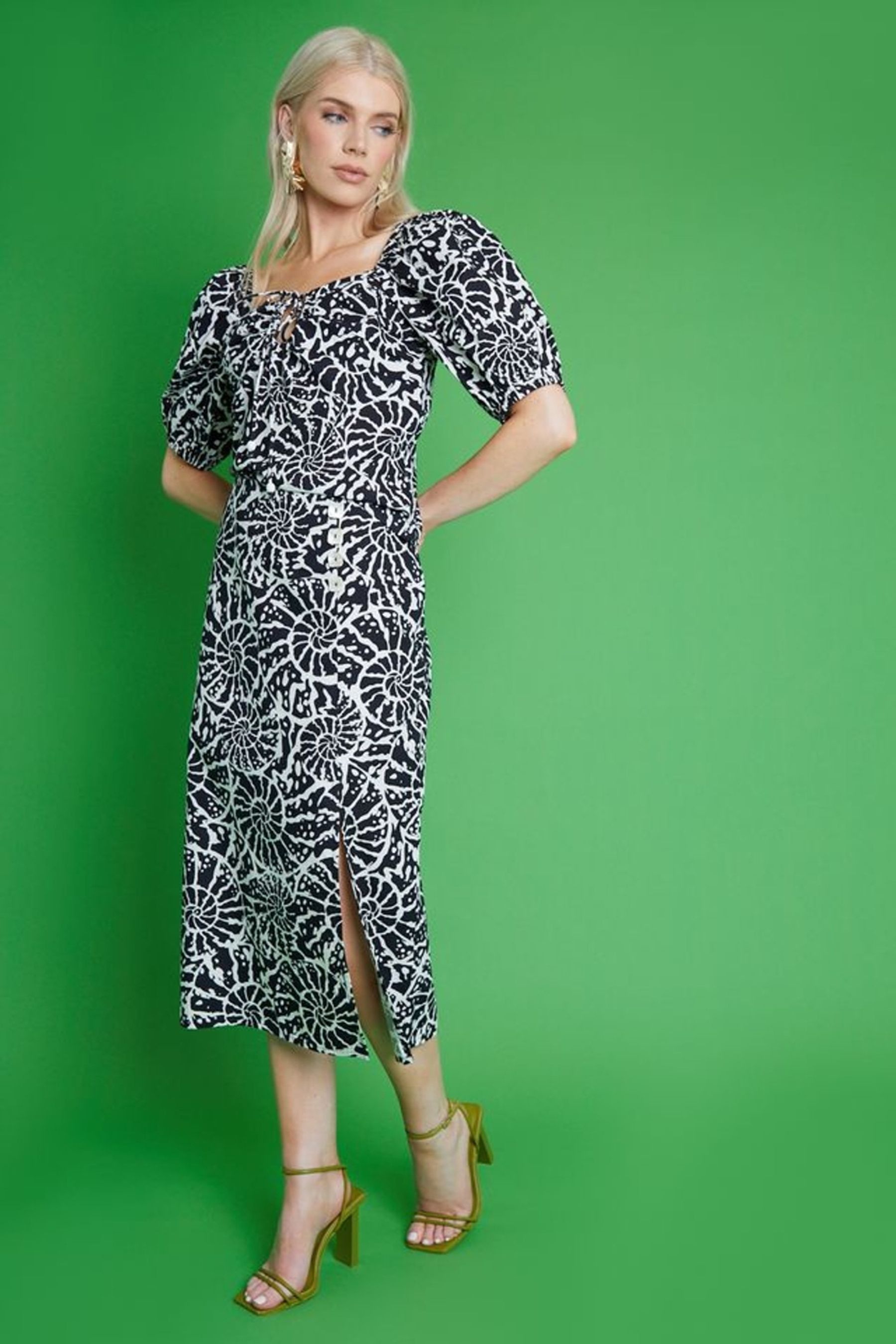 Buy Another Sunday 100 Cotton Midi Split Front Mono Shell Print Black Skirt from the Next UK online shop