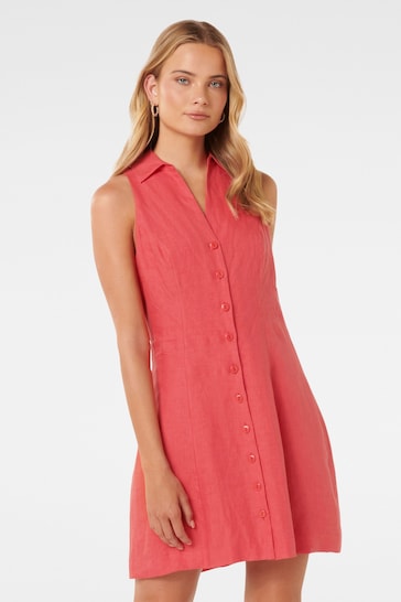 Forever New Red Pure Linen Aletta Button Front Mini Dress