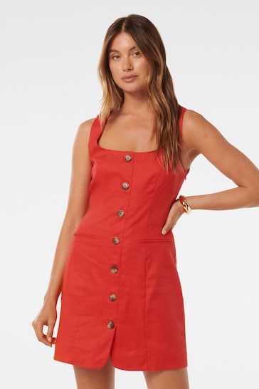 Forever New Red Pure Linen Caprice Scoop Neck Mini Dress