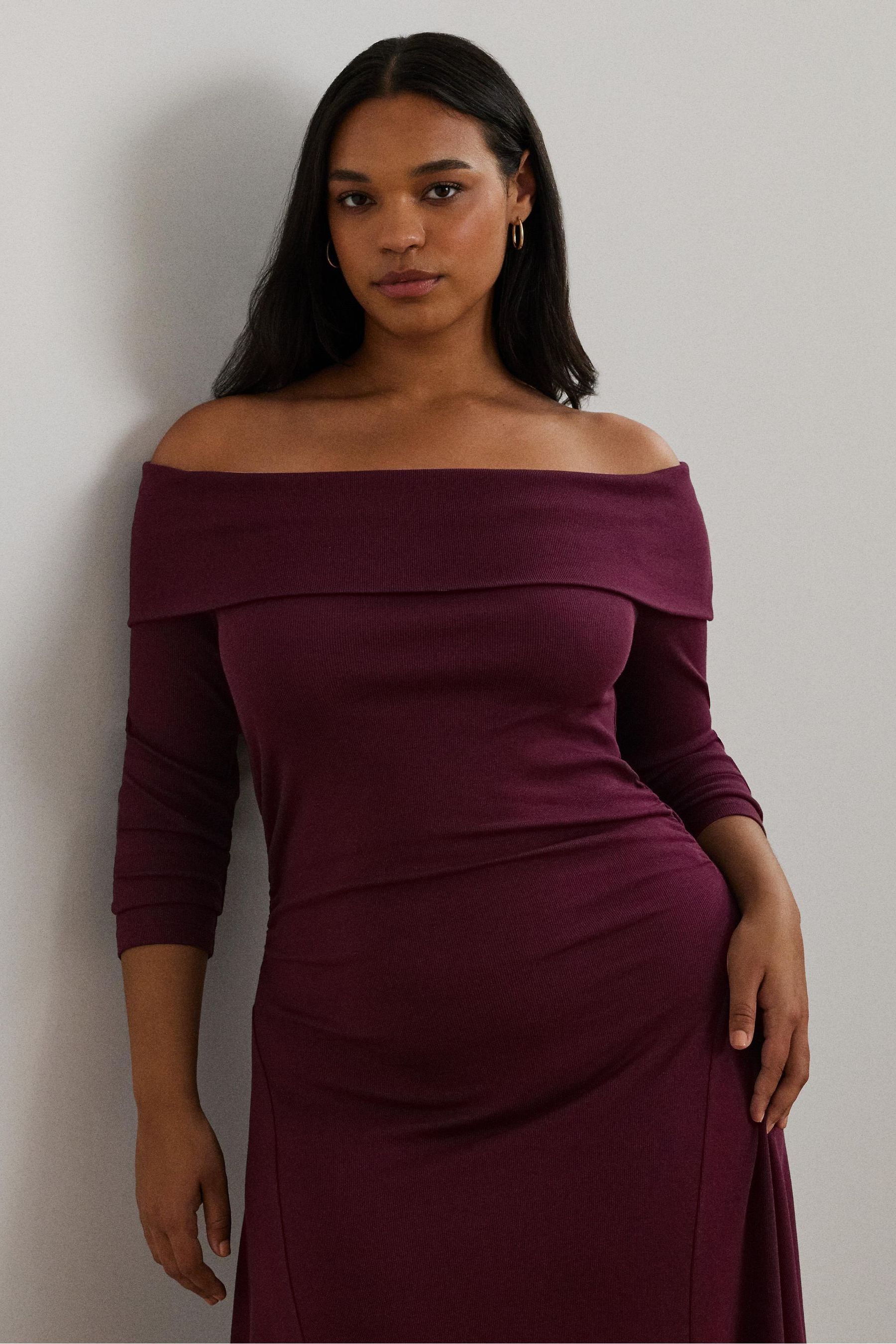 Buy Lauren Ralph Lauren Curve Burgundy Red Off The Shoulder Jersey Dress from the Next UK online shop