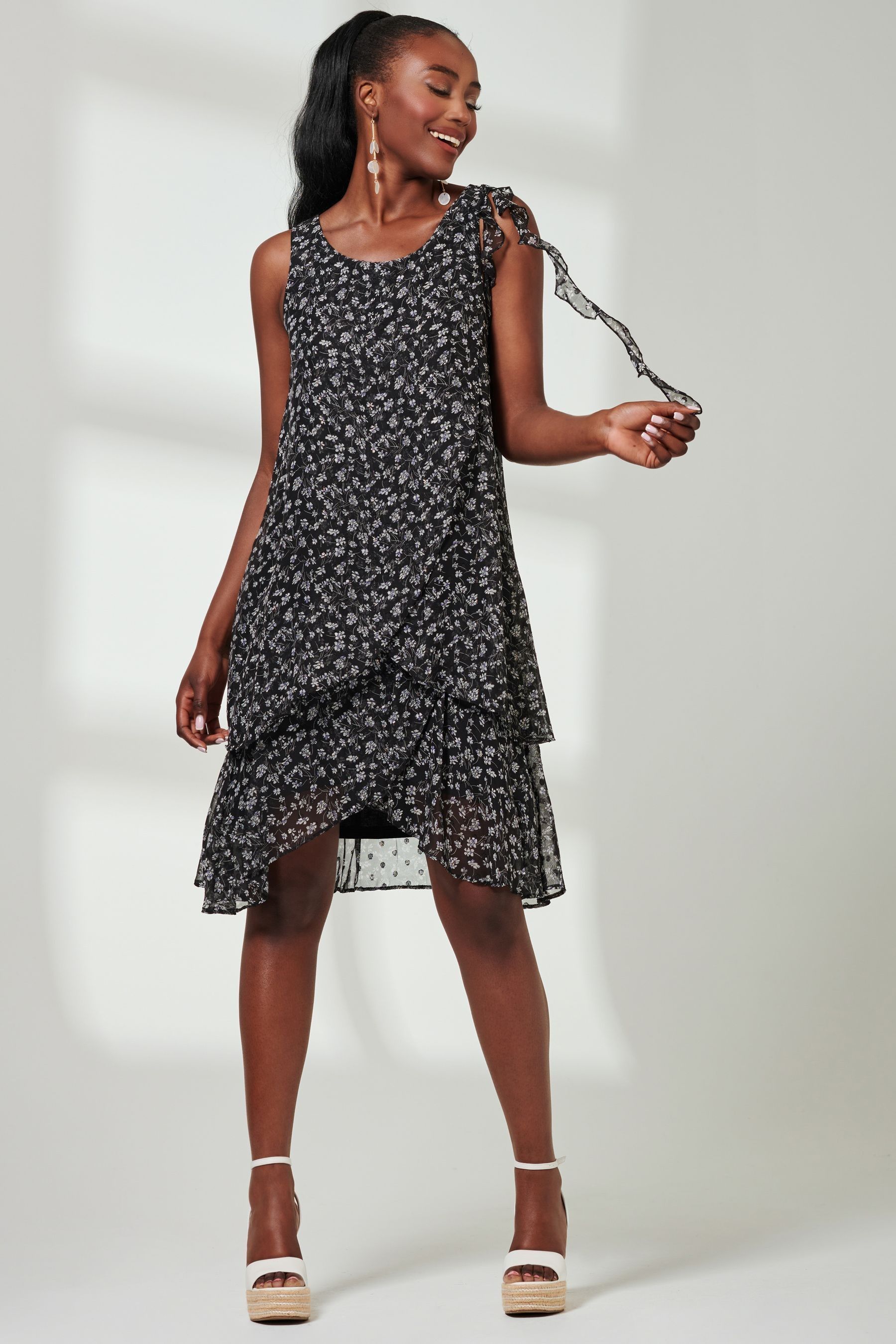 Buy Jolie Moi Black Frill Chiffon Mini Swing Dress from the Next UK online shop