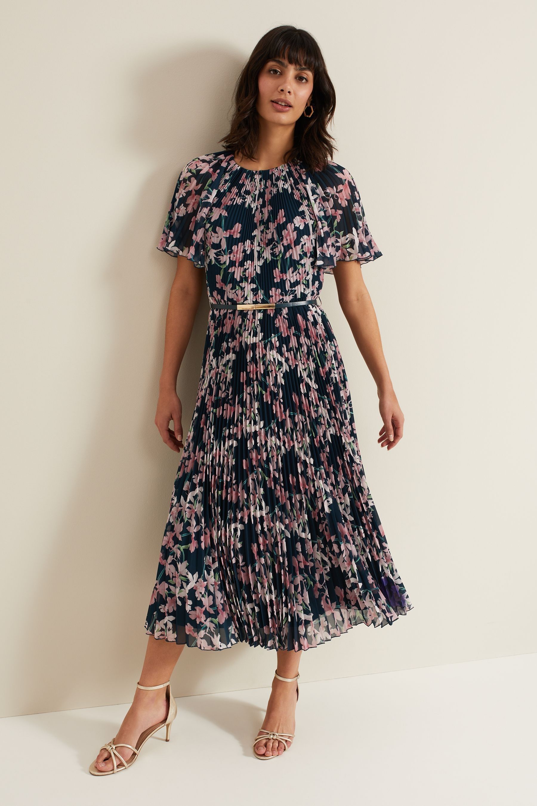 Phase Eight Black Kathleen Floral Pleated Midi Dress