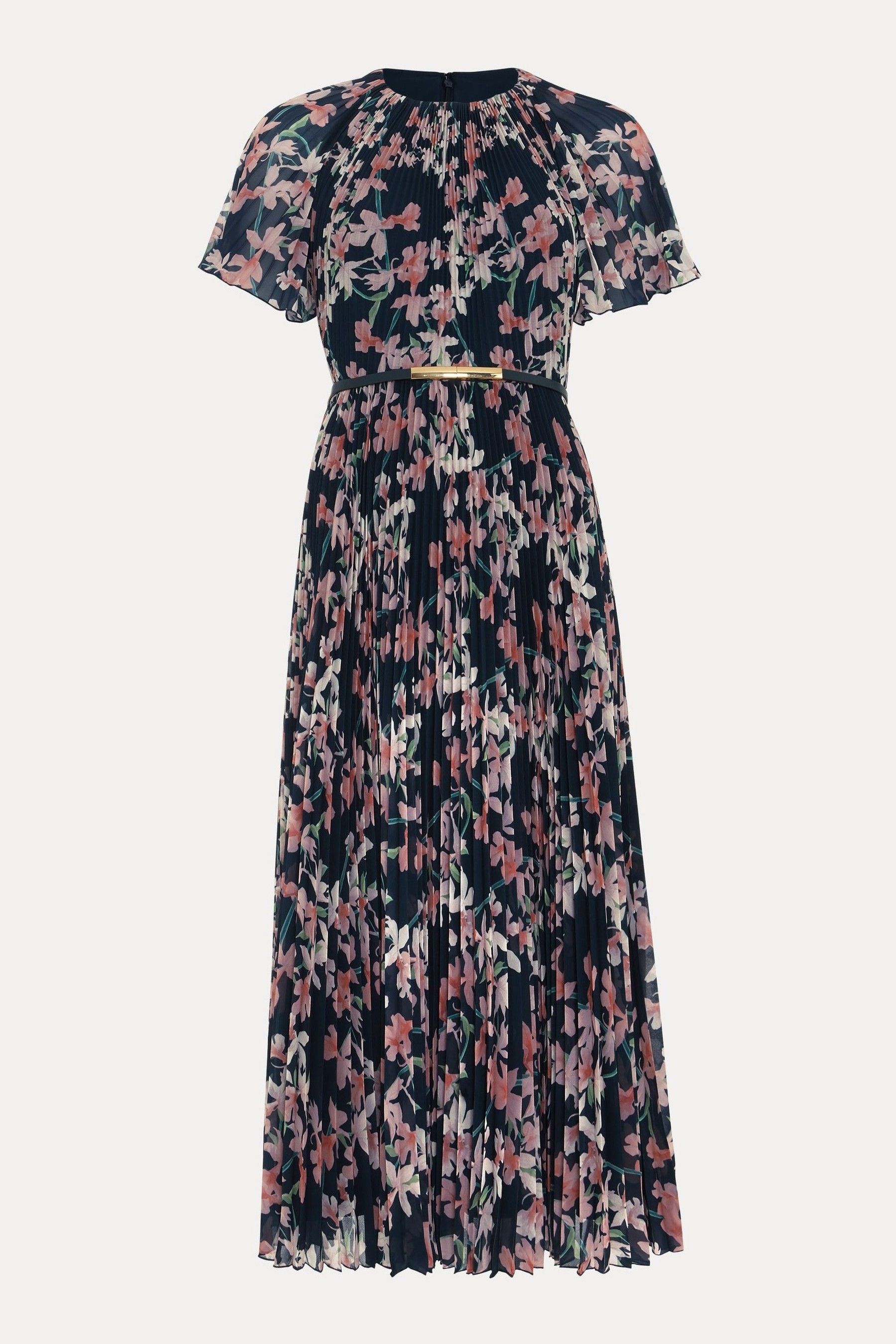 Black floral pleated midi dress outlet