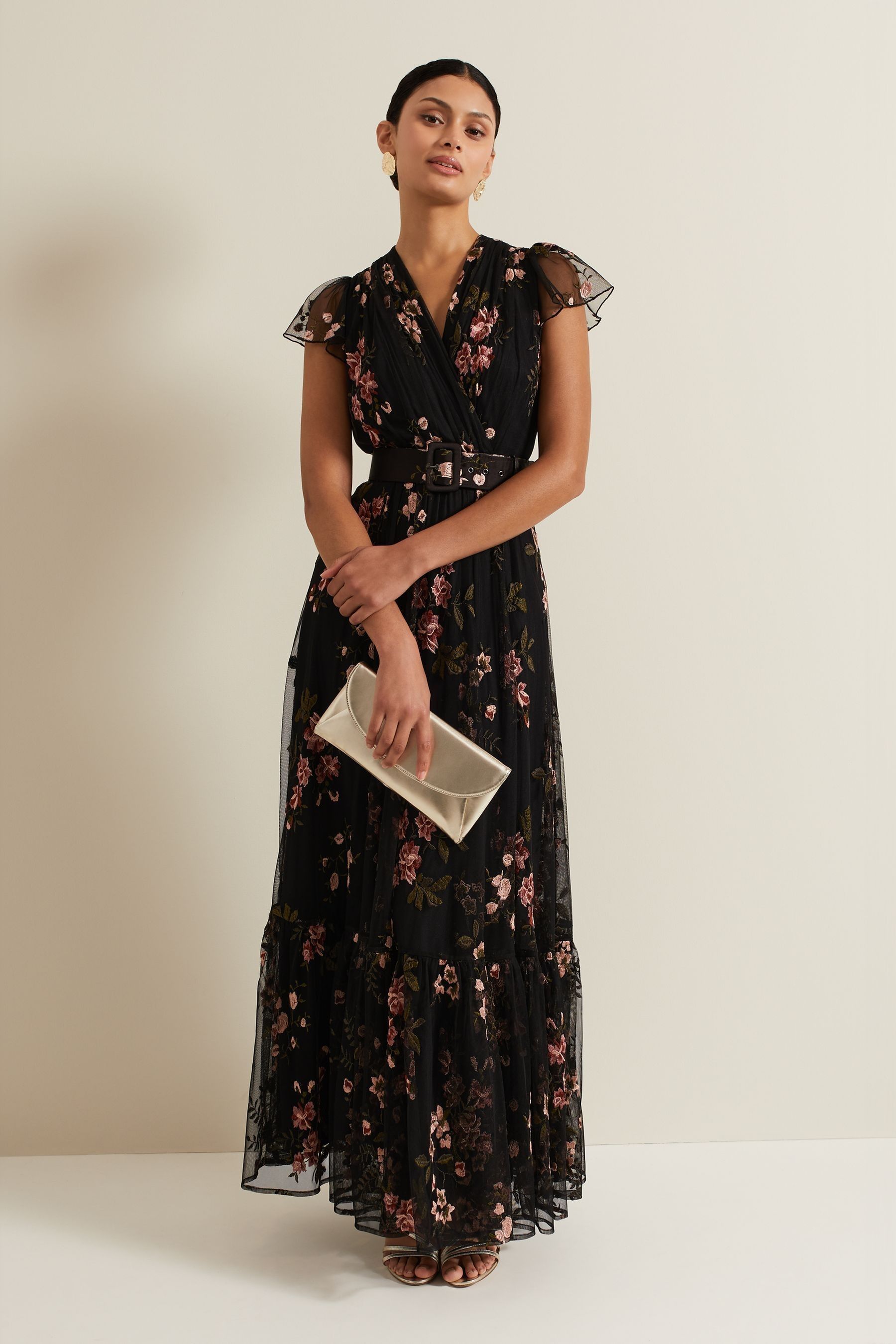 Black mesh embroidered dress outlet