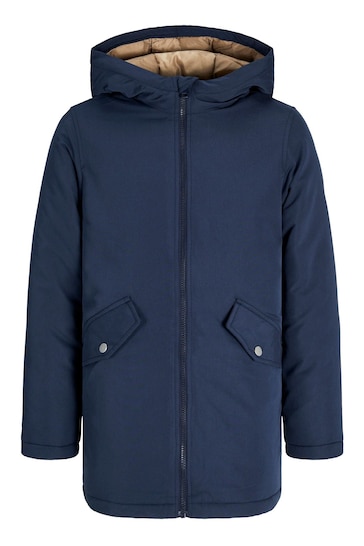 JACK & JONES Junior Blue Longline Hooded Parka Jacket