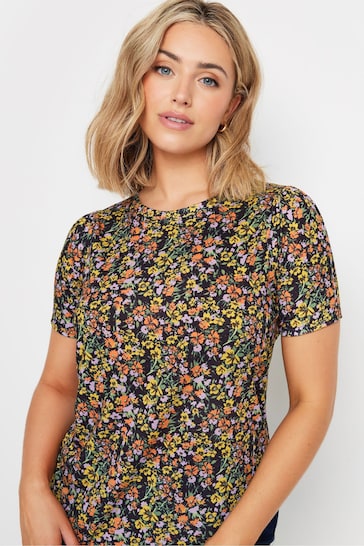 M&Co Black Floral Short Sleeve Jersey Top