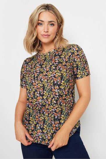 M&Co Black Floral Short Sleeve Jersey Top