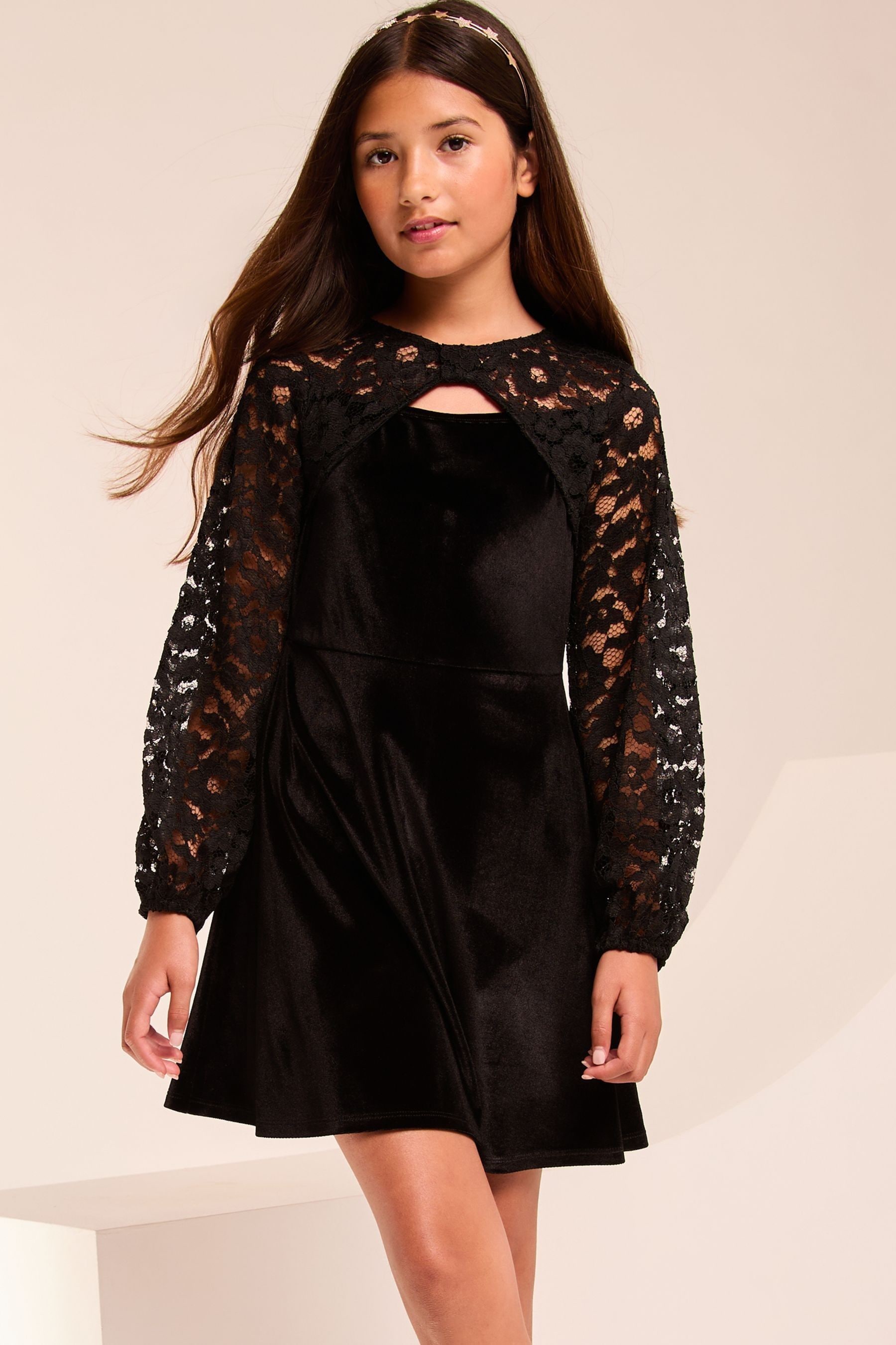 Black lace and velvet dress cheap