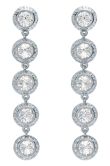 Ted Baker Silver Tone Sorella Solitaire Sparkle Crystal Long Drop Earrings