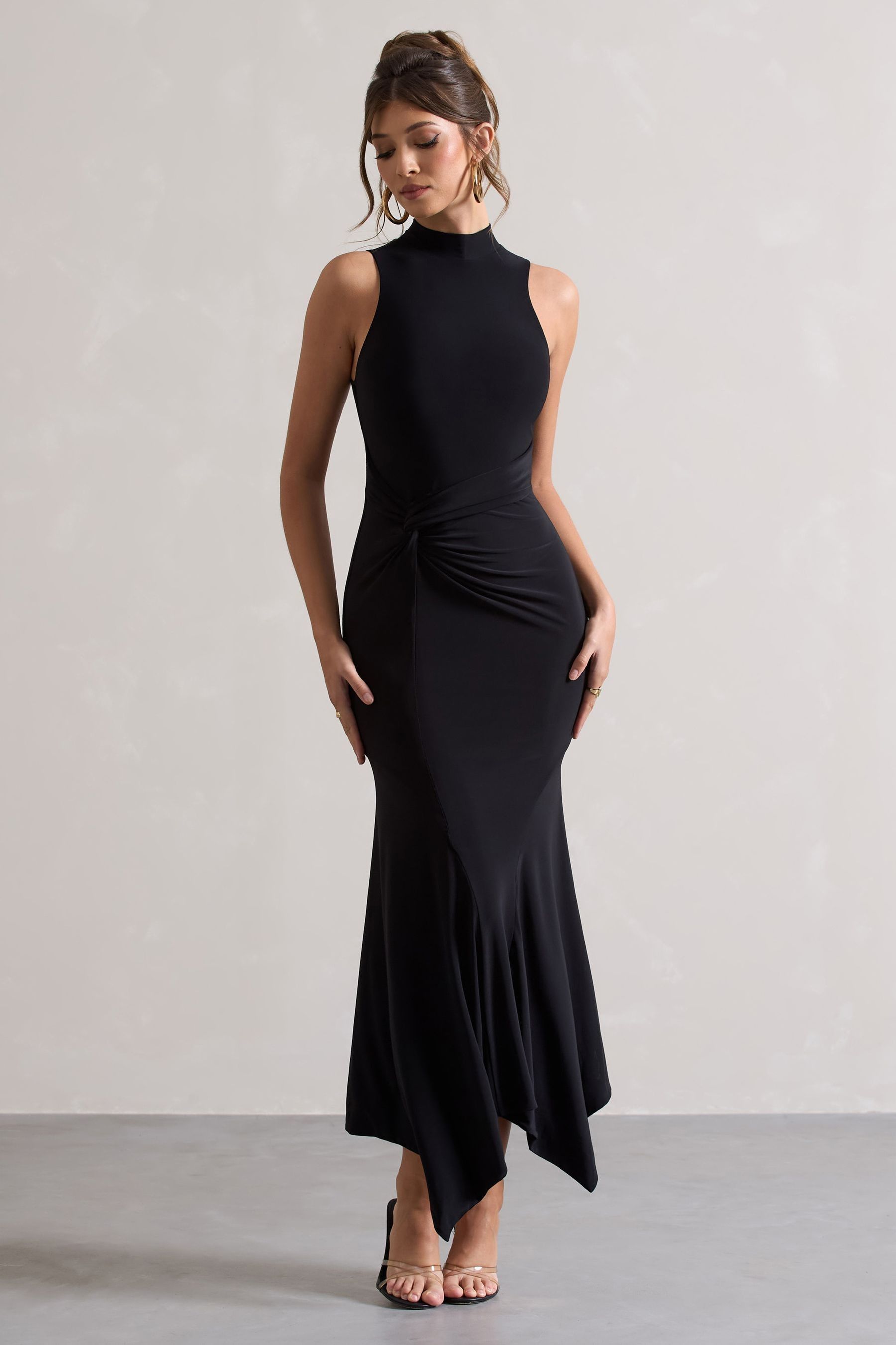 Club L London Black Brionna Twist Front Maxi Dress