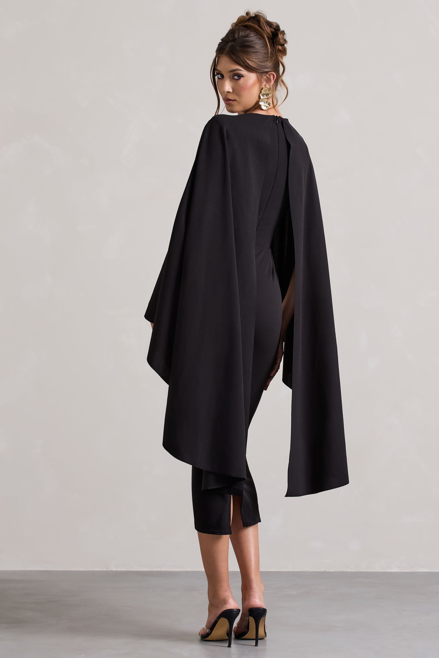 Buy Club L London Black Tranquility Gathered Midi Dress With Cape from the Next UK online shop