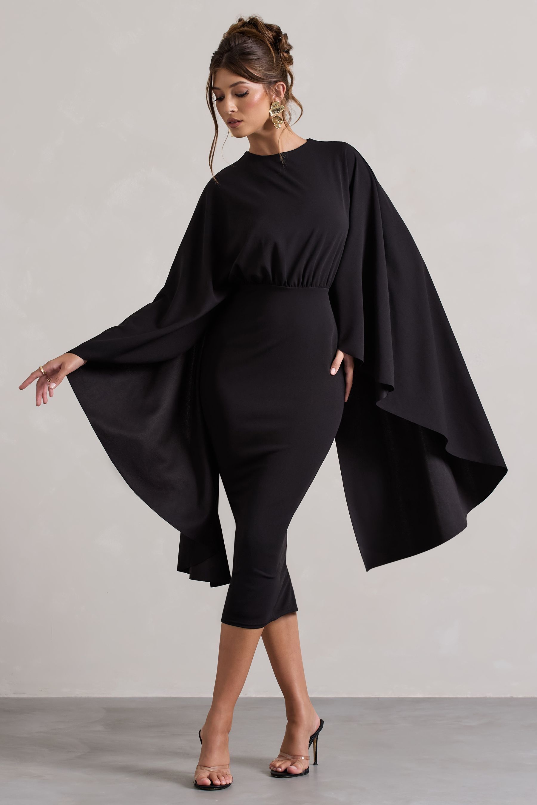 Black dress with cape attached clearance