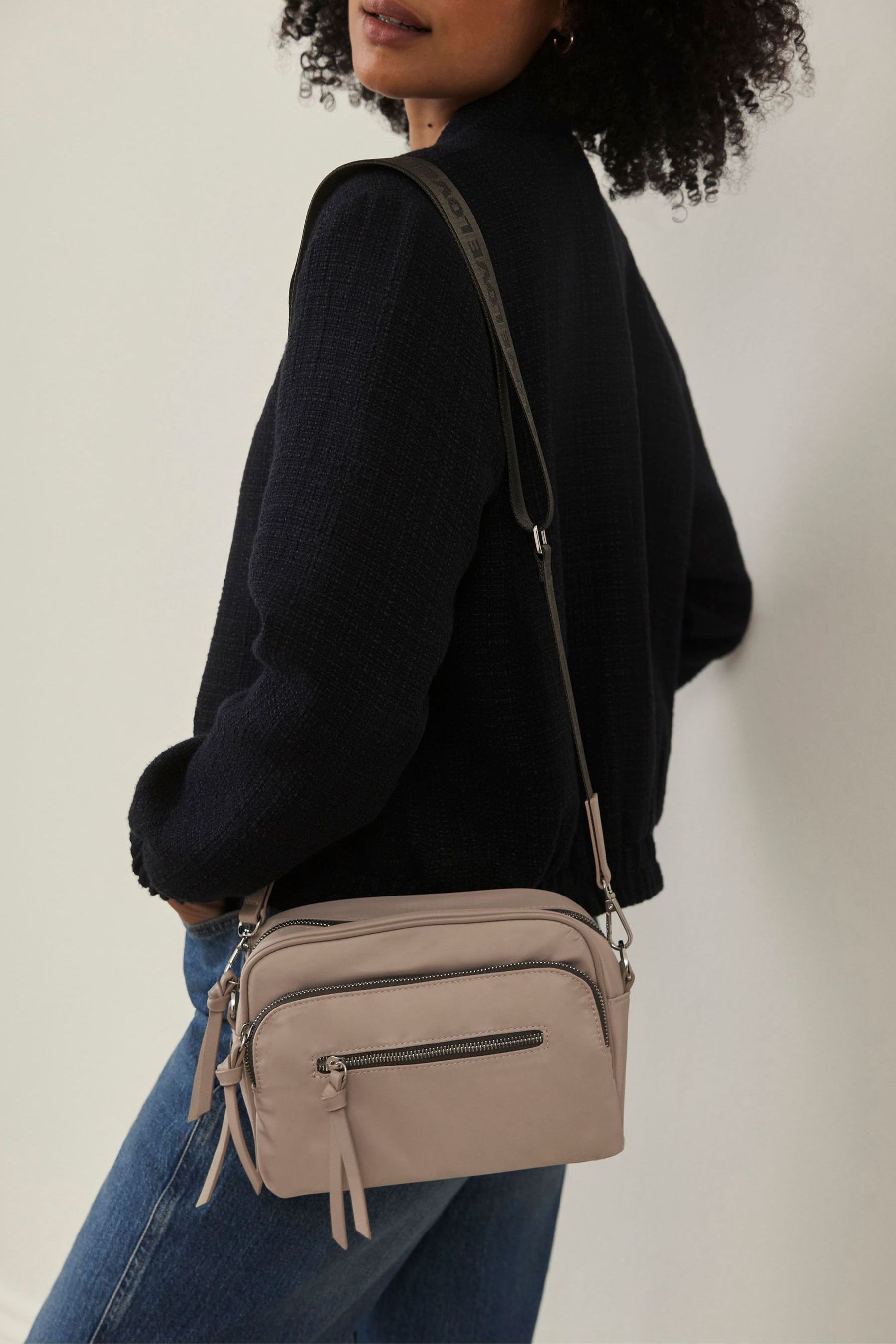 Mint Velvet Cream Nylon Cross Body Bag