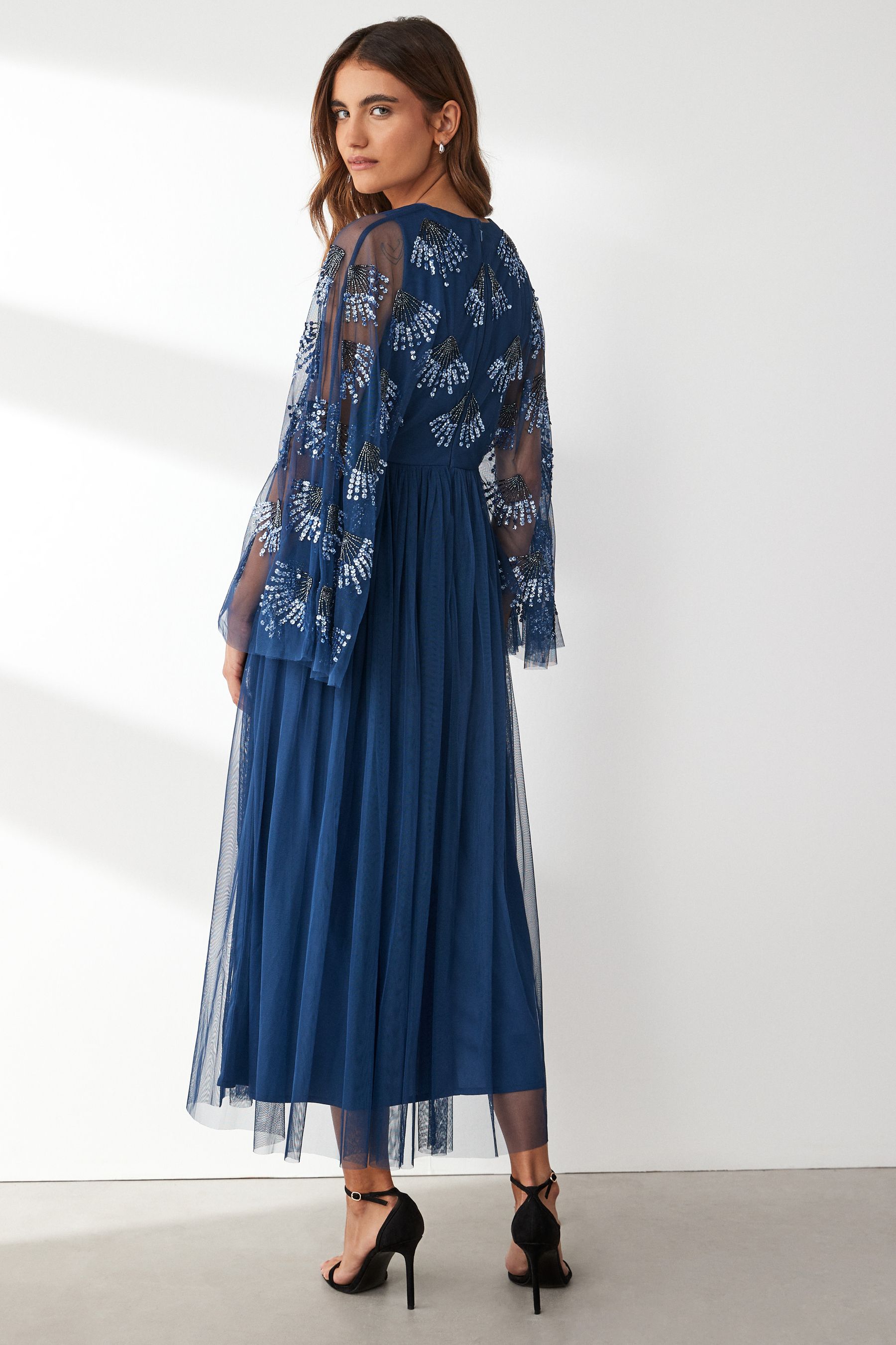 Buy Maya Blue Wide Sleeve Embellished Tulle Midaxi Dress from the Next UK online shop