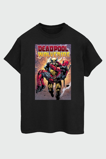 Brands In Black Mens Deadpool and Wolverine Poster T-Shirt