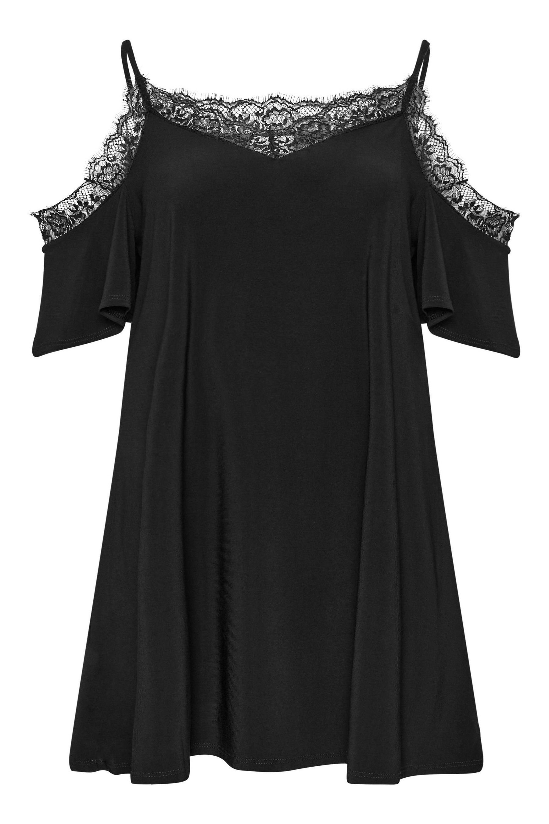 Yours Curve Black Lace Cold Shoulder Swing Top
