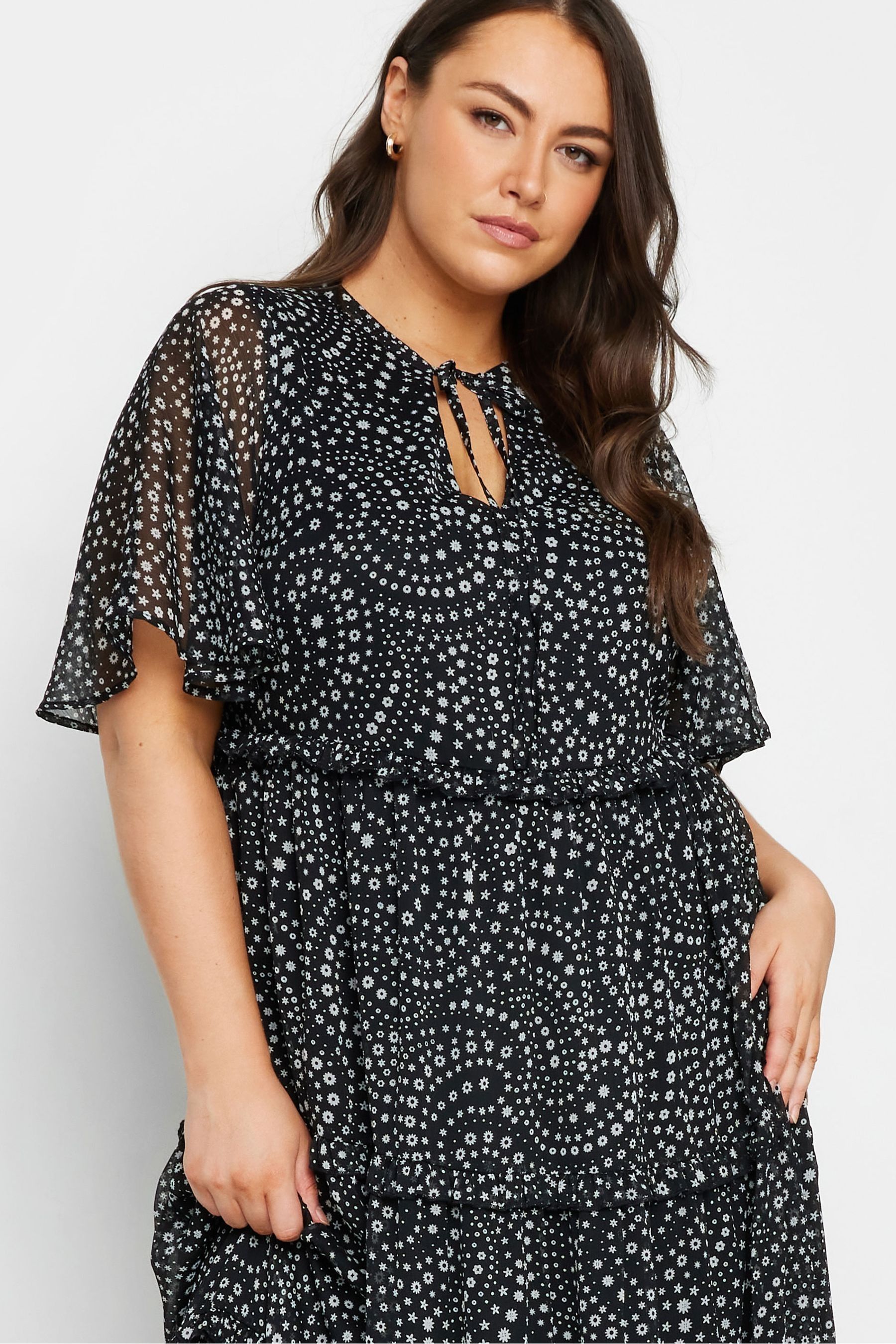 Buy Yours Curve Black Chiffon Tiered Dress from the Next UK online shop