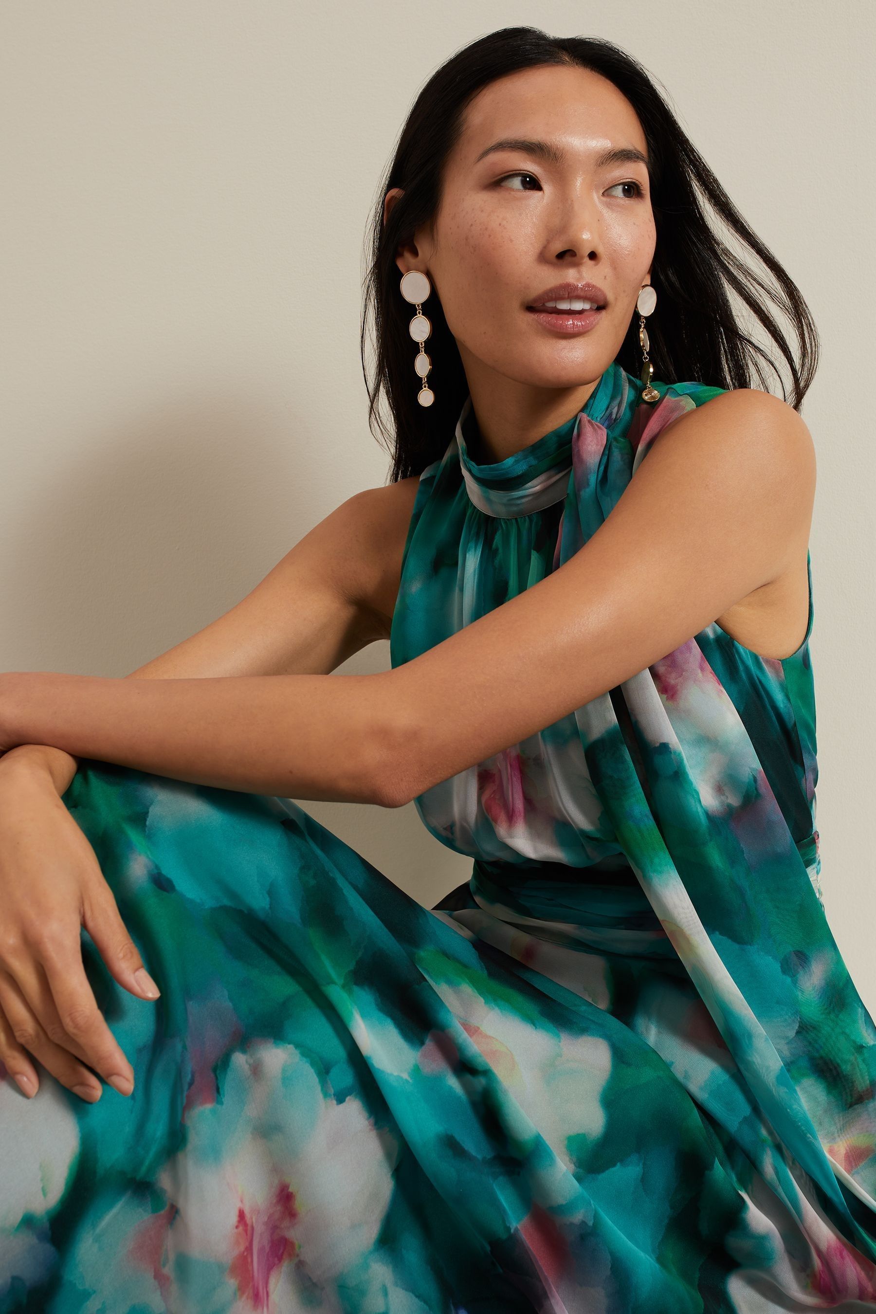 Phase Eight Green Lucinda Chiffon Print Maxi Dress
