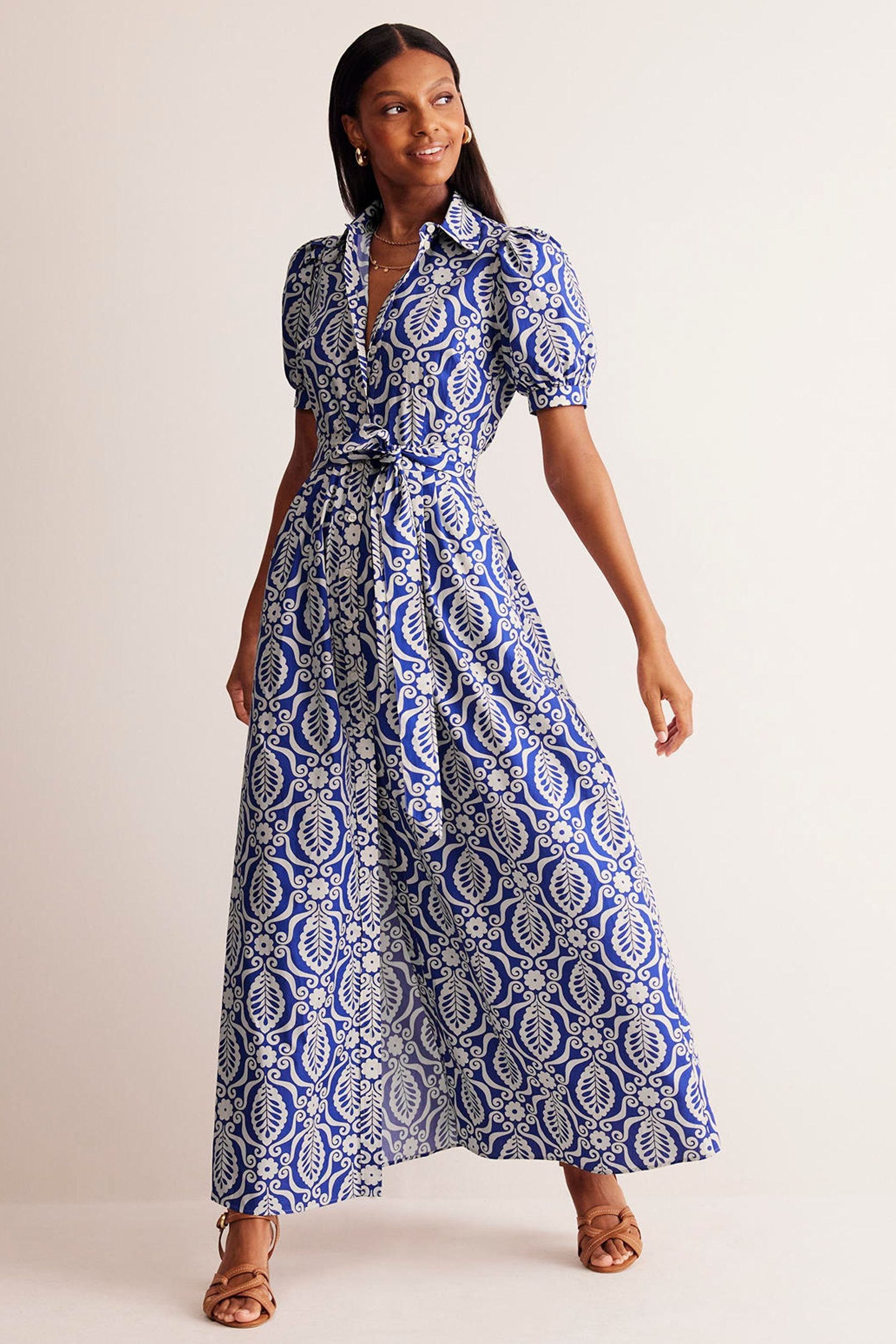Boden Blue Alexa Maxi 100 Cotton Shirt Dress