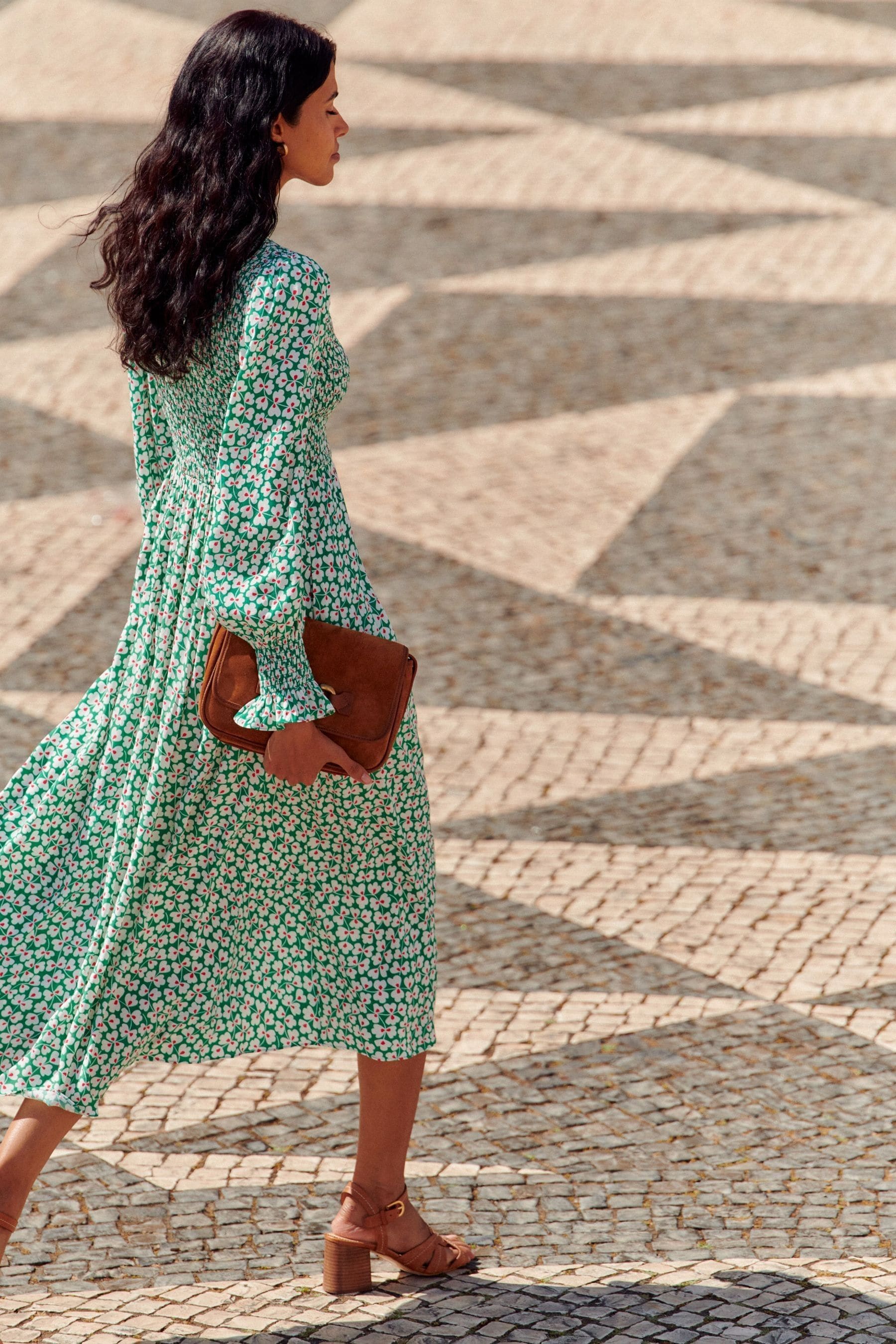 Boden Green Gemma Smocked Midi Dress
