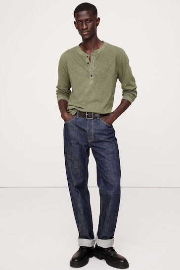 Banana Republic Green Soft Wash Henley Long Sleeve T-Shirt