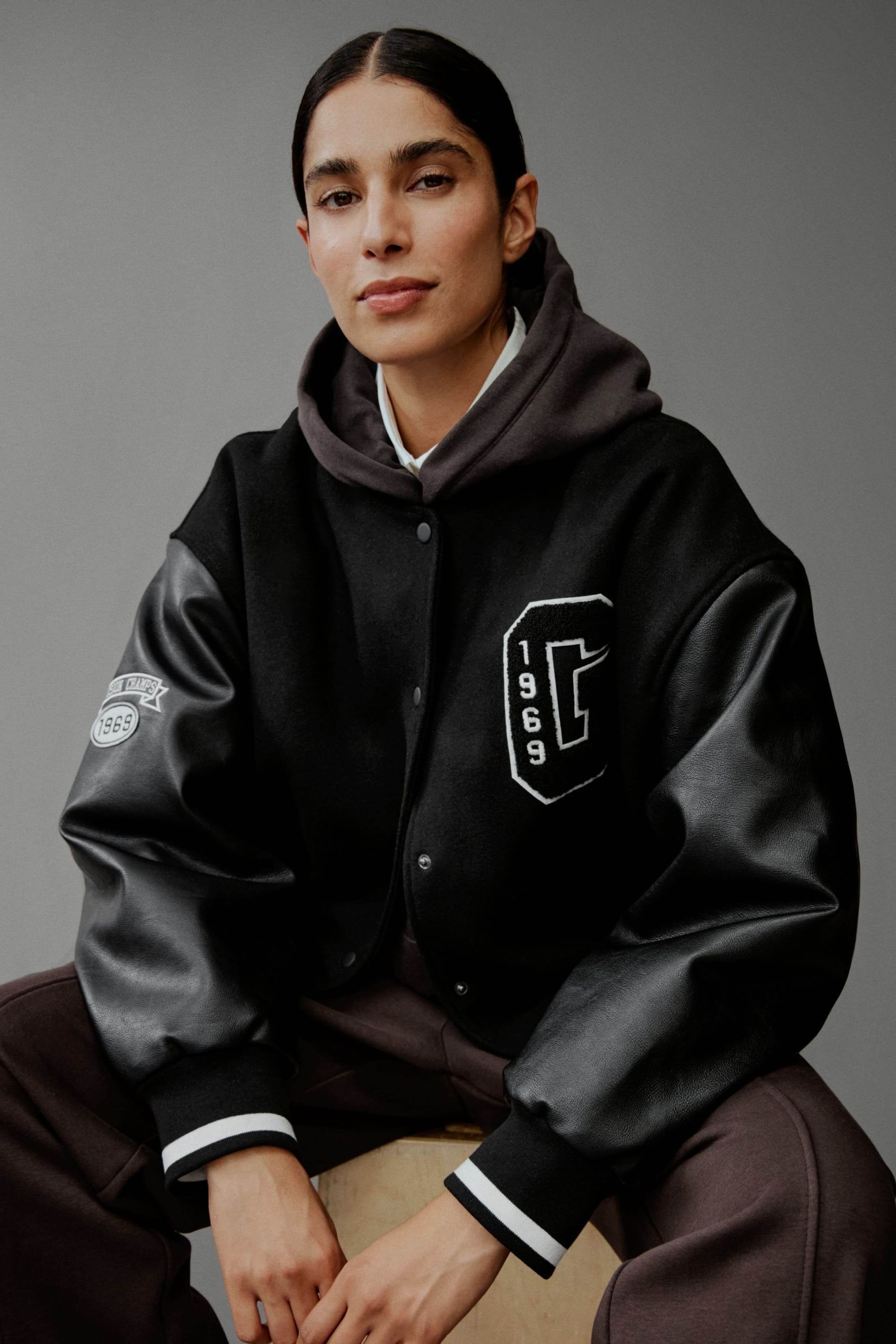 Buy Gap Black Wool Blend Logo Varsity Boyfriend Bomber Jacket from the Next UK online shop