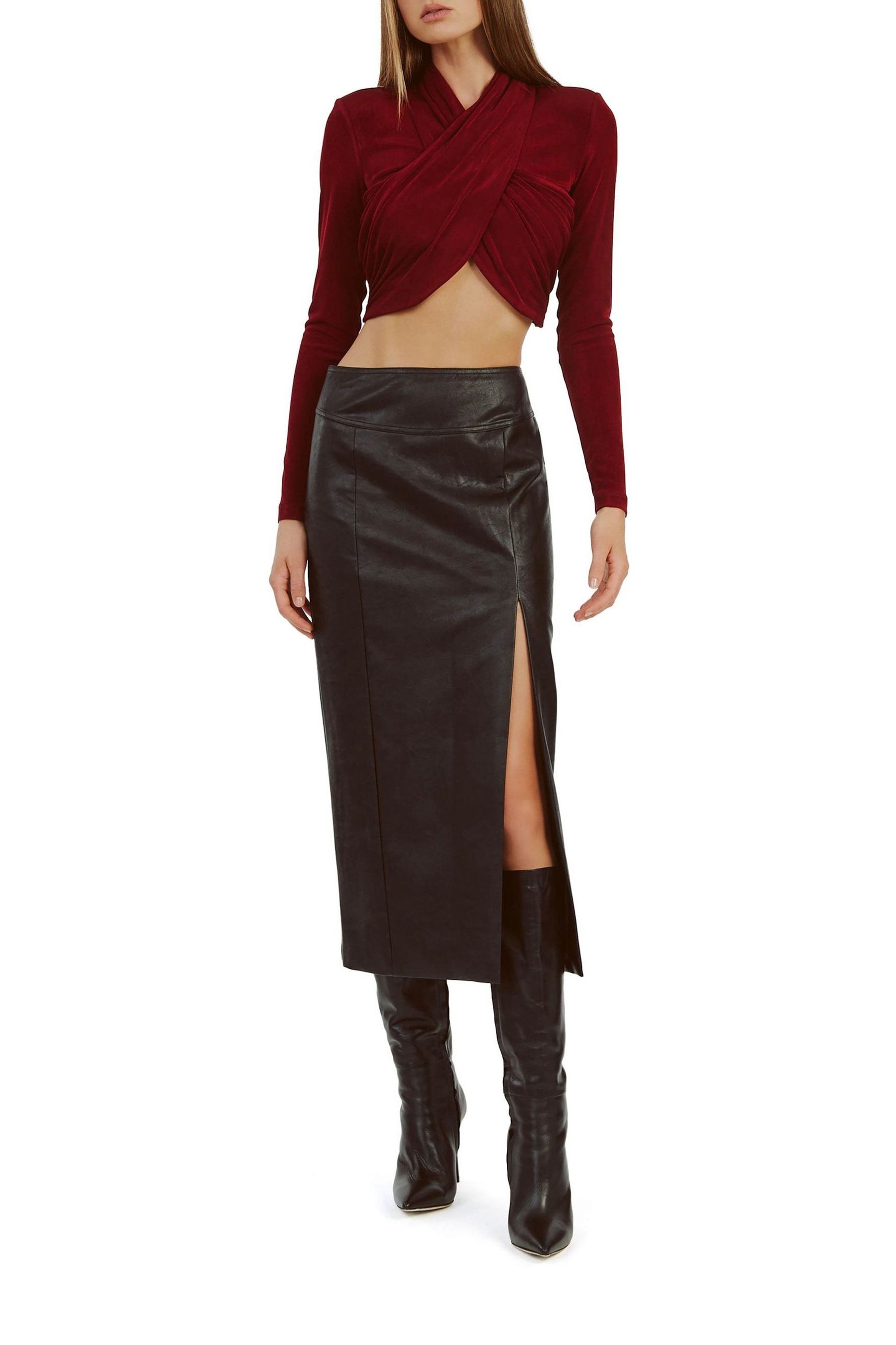 Bardot Black Dante Vegan Leather Midi Skirt