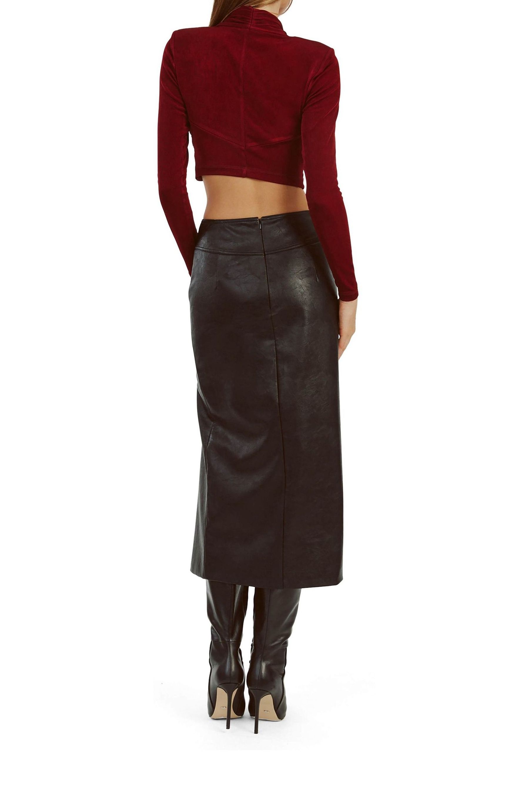 Bardot Black Dante Vegan Leather Midi Skirt