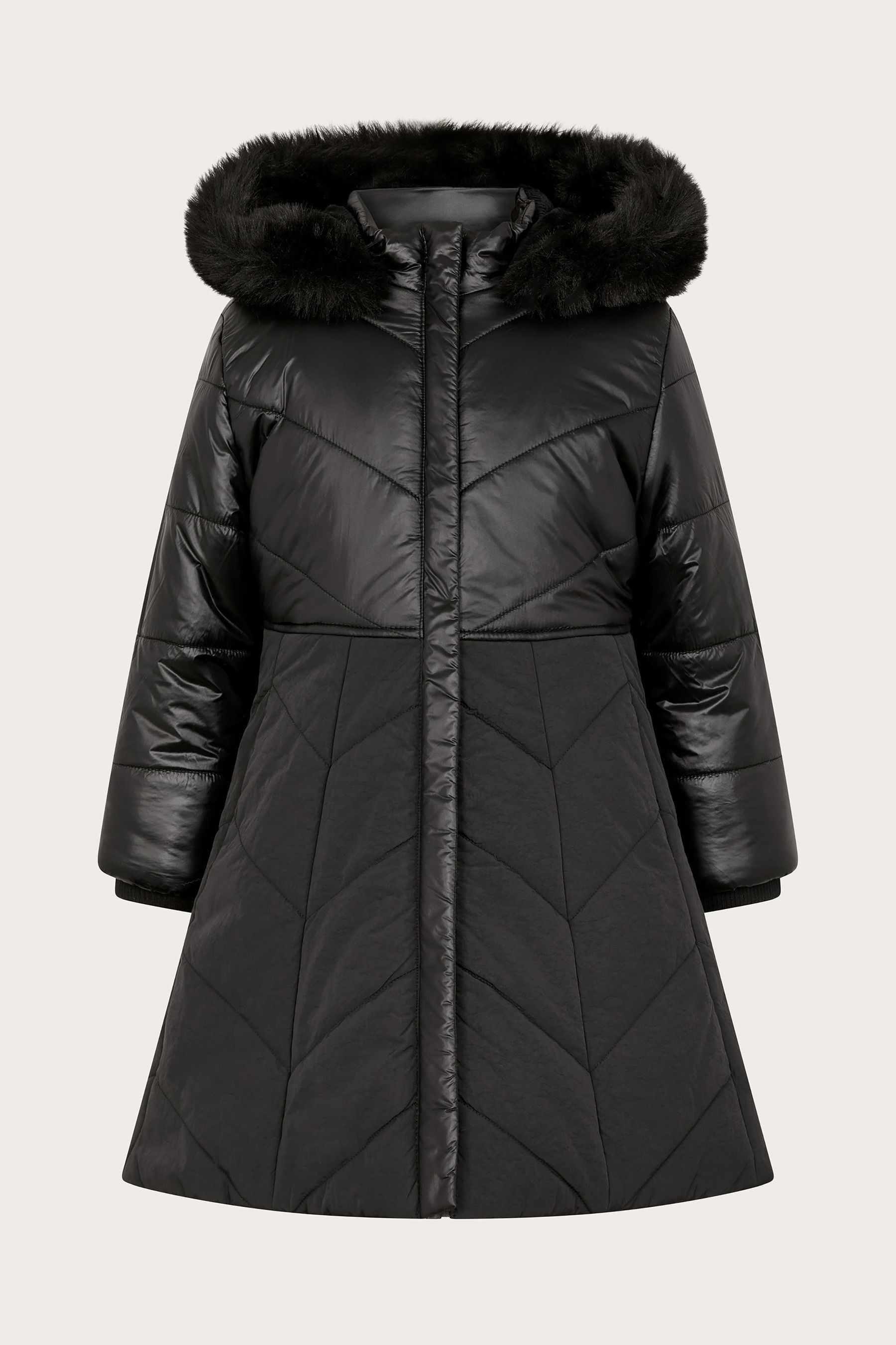 Buy Monsoon Black Faux Fur Hooded A Line Puffer Coat from the Next UK online shop