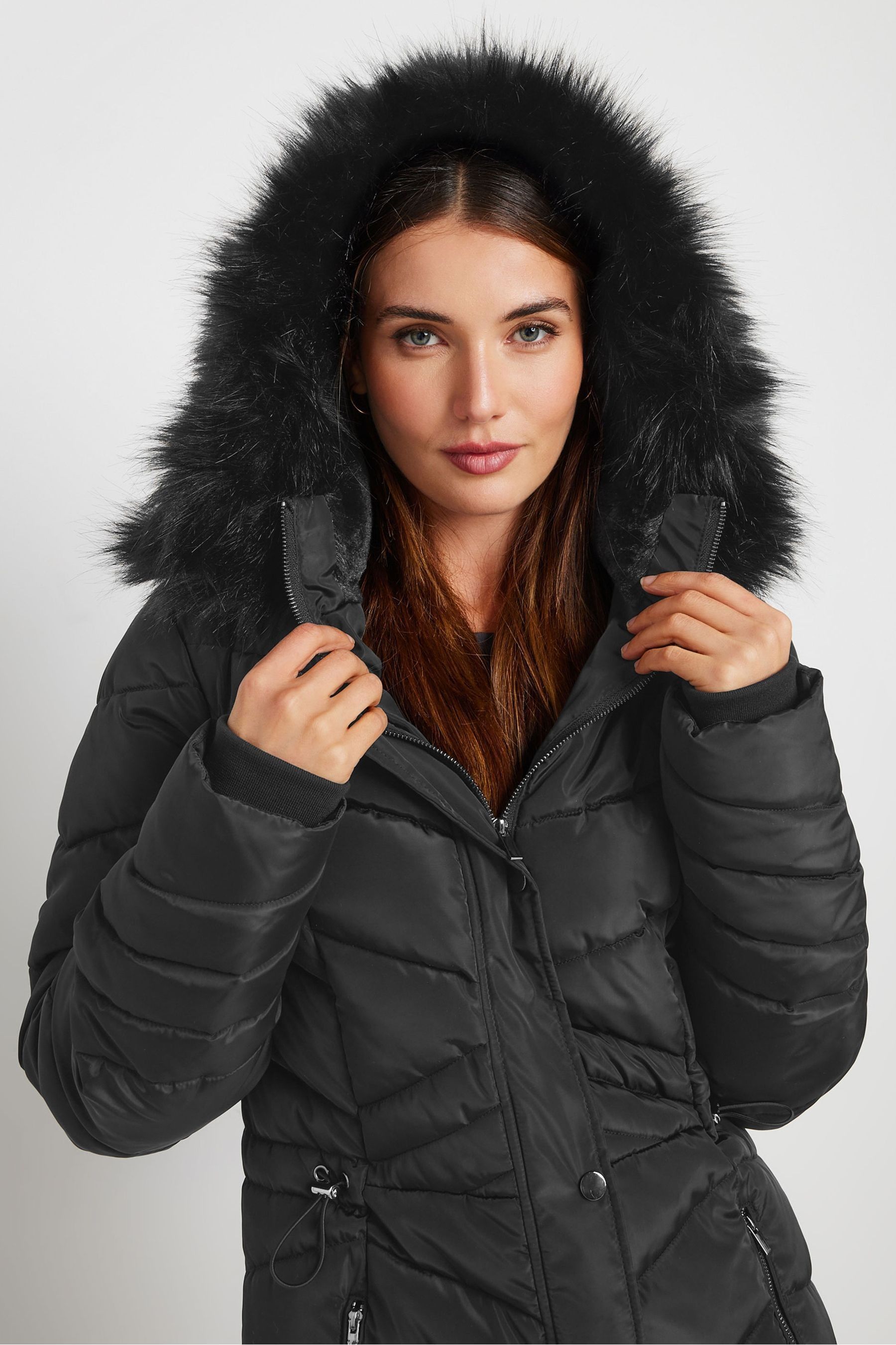 Buy Long Tall Sally Black Longline Chevron Padded Coat from the Next UK online shop