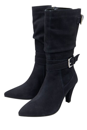 Ravel Blue Suede Pointed-Toe Mid-Calf Boots