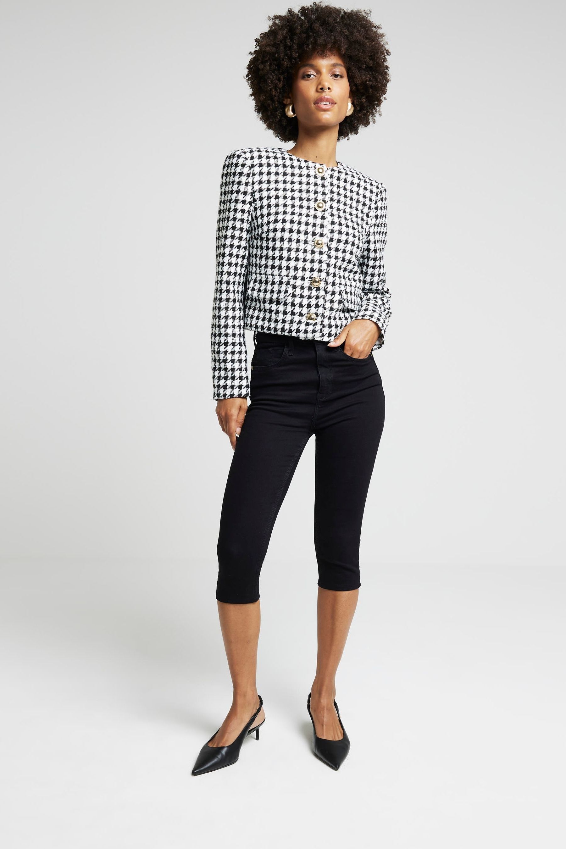 Buy River Island Black White Cropped Boucle Trophy Jacket from the Next UK online shop