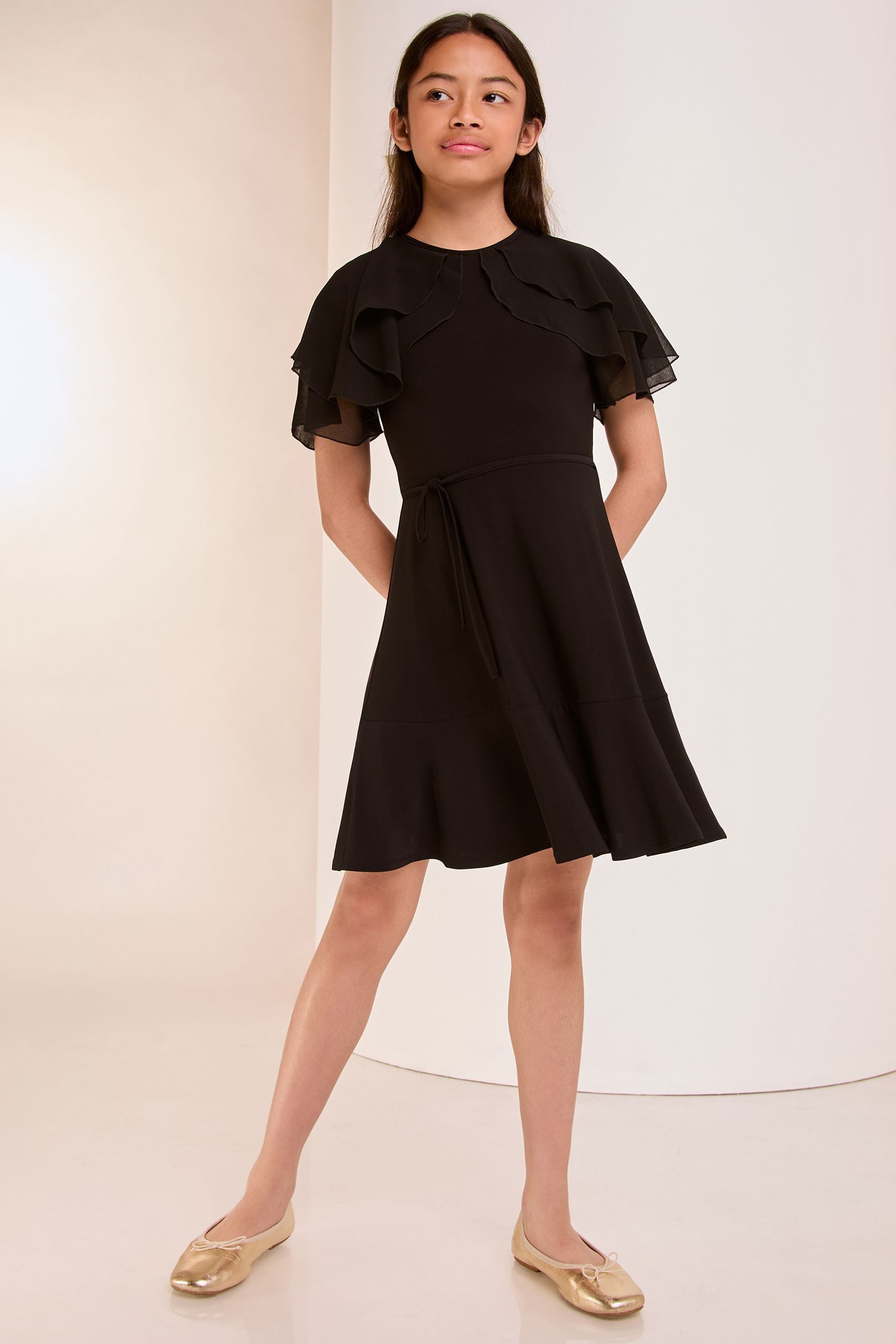 Black layered dress with sleeves online