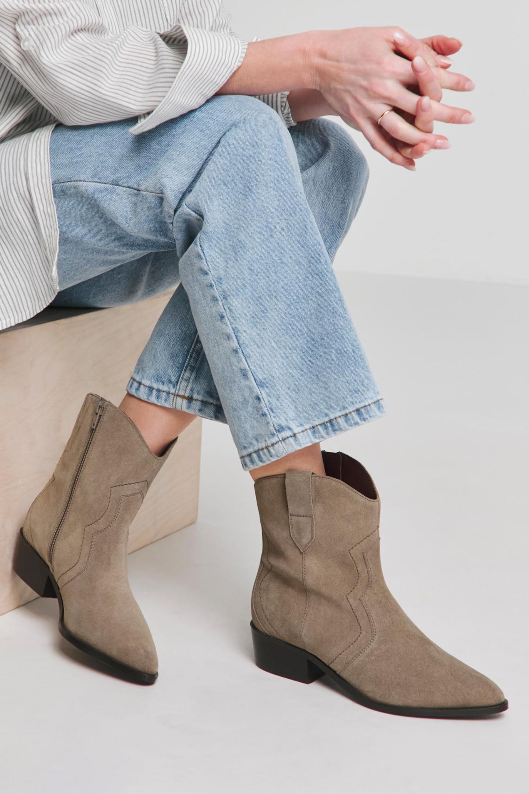 Buy JD Williams Natural Classic Suede Western Ankle Boots in Wide Fit from the Next UK online shop